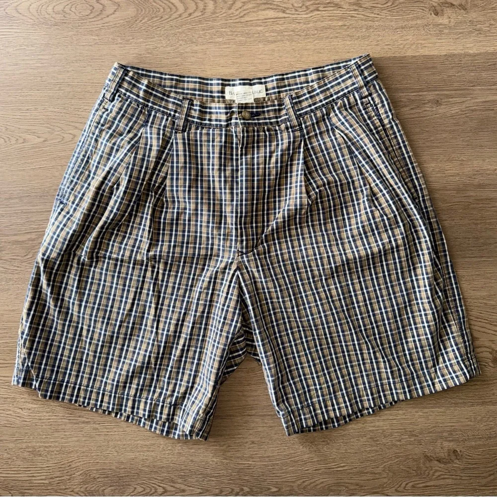 Vintage Banana Republic 100% Cotton Men's Checkered Plaid Shorts Size 33